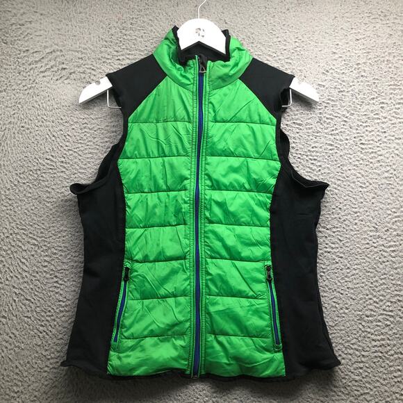 LRL Lauren Active Ralph Lauren Quilted Puffer Vest Jacket Women's M Black Green - Picture 1 of 6